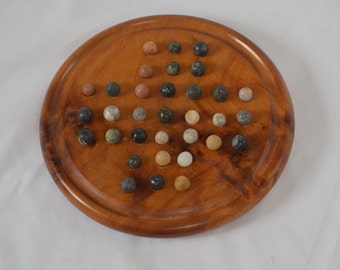 THUYA WOOD solitaire game board, Moroccan Handmade Wooden Solitaire Game With Marble Balls