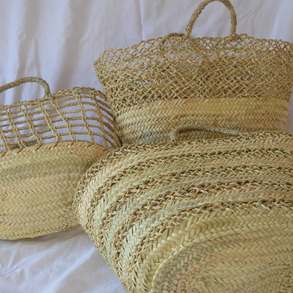 3er Set marokkanische Handgemachte Markt Strohtüten, Brautjungfer Taschen, Hochzeitsgeschenk Strohkorb Sommer 2021, handgemachte Gras gewebte Taschen
