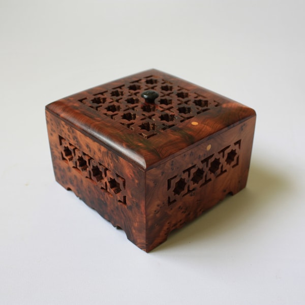 Unique Moroccan Handmade Thuya Wooden jewelry Box ONE Level Storage,