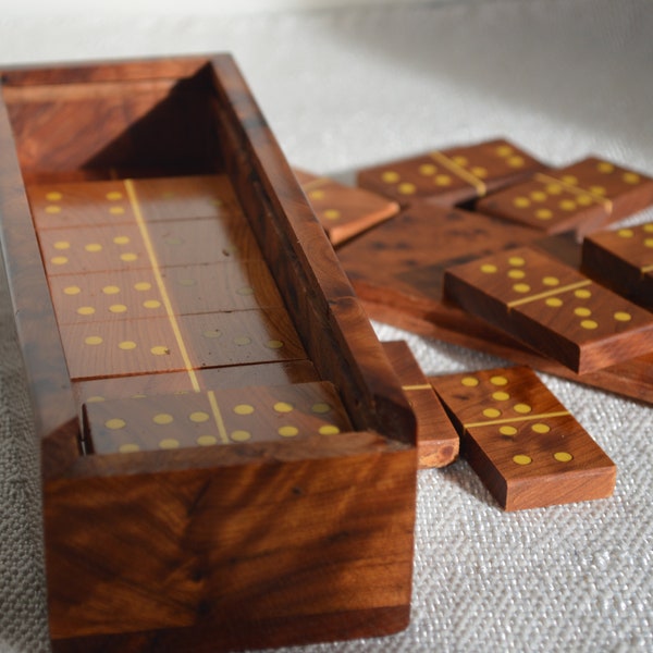 Moroccan Handmade thuya wooden Dominoes Game " 28 Pieces" burl wooden box gift