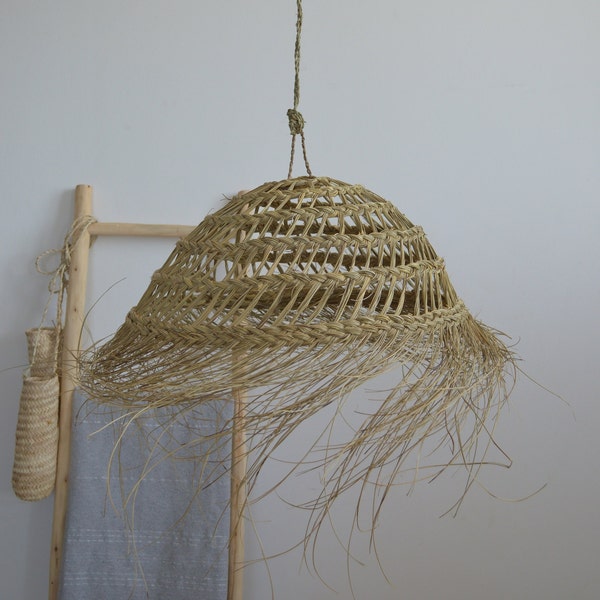 Set of 2 woven straw handmade lampshade  suspensions en vannerie, decor en rotin, moroccan handwoven rattan lampshades