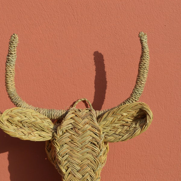 Handwoven moroccan rattan Bull head handmade wall hanging animal head