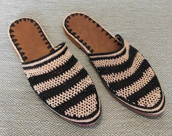 Moroccan raffia sandals, Women's Raffia mules, Handmade Raffia slippers