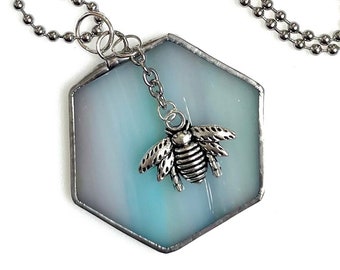 Light Blue Stained Glass Honeycomb Car Charm