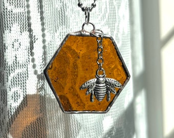 Amber Stained Glass Honeycomb Car Charm