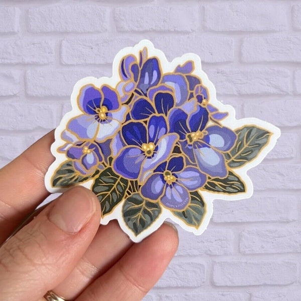African Violet Sticker, February Birth Flower, Purple Flowers Laptop Sticker