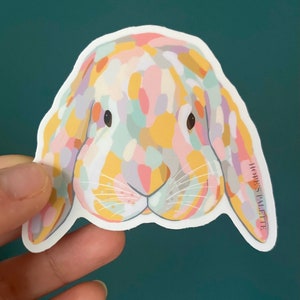 Colorful Rabbit Sticker, Holland Lop Vinyl Sticker, Floppy Ear Bunny Decal, Abstract Bunny Laptop Sticker