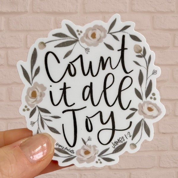 Count It All Joy Vinyl Sticker, Consider It All Joy Bible Verse Floral Laptop Sticker