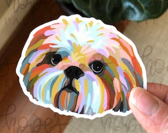 Colorful Shih Tzu Art Vinyl Sticker - Laptop, Water Bottle