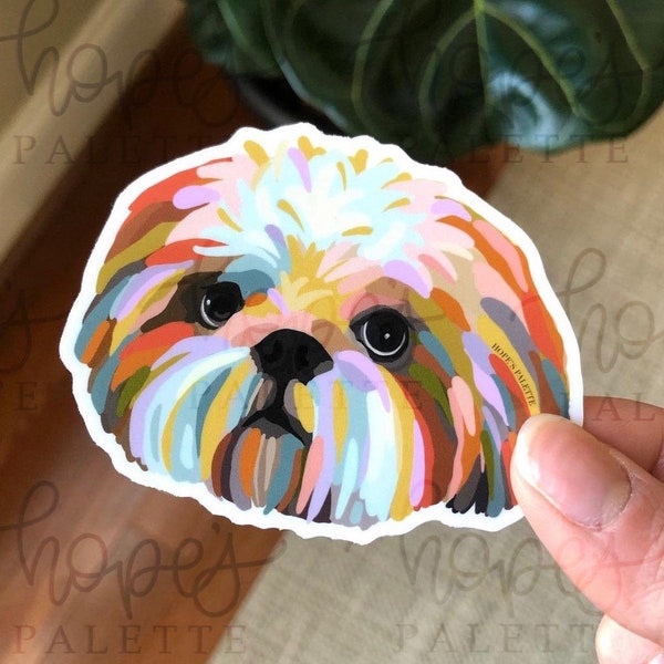 ShihTzu Vinyl Sticker, Colorful ShihTzu Art Laptop Sticker