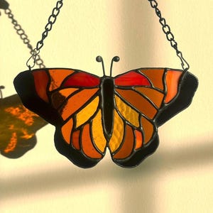 Stained Glass Monarch Butterfly Suncatcher. Black and Orange Butterfly, Amber Stained Glass Butterfly Window Art