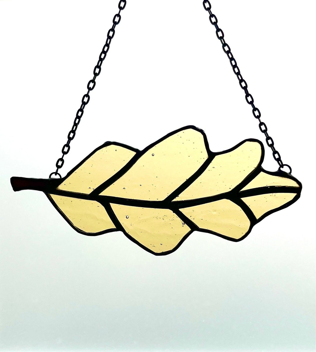 Golden Oak Leaf Stained Glass Suncatcher Fall Window Ornament Etsy