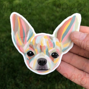 Sticker pour ordinateur portable chihuahua abstrait coloré en vinyle imperméable