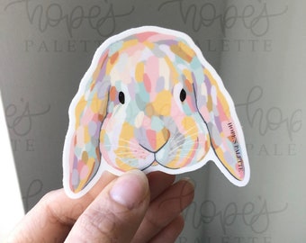 Colorful Rabbit Sticker, Holland Lop Vinyl Sticker, Floppy Ear Bunny Decal, Abstract Bunny Laptop Sticker