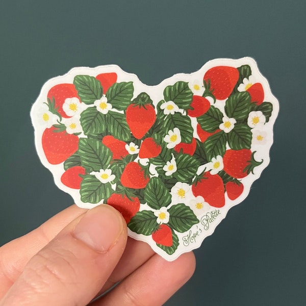 Strawberry Heart Laptop Sticker, Strawberry Vinyl Decal, Beautiful Red Strawberry Heart