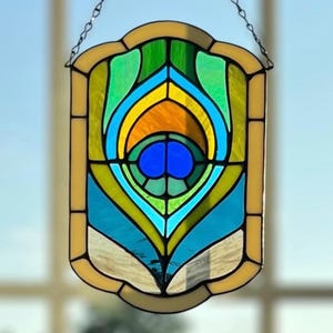 Peacock Feather Stained Glass Suncatcher Panel
