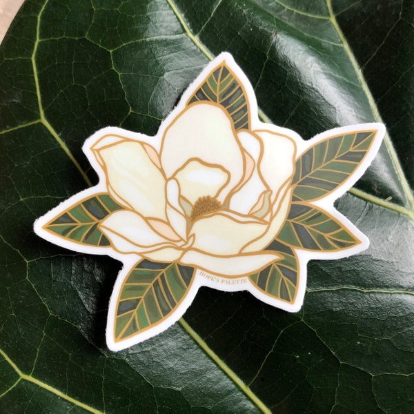 Magnolia Flower Vinyl laptop sticker, White magnolia blossom water bottle sticker, Magnolia waterproof sticker