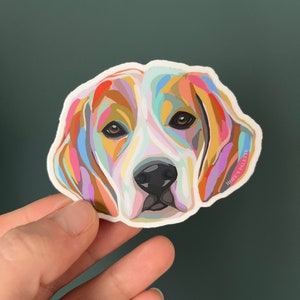 Beagle Vinyl Sticker, Rainbow Beagle Waterproof Decal, Beagle Face Laptop Sticker