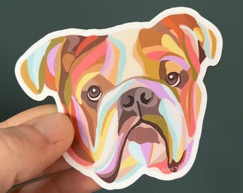 English Bulldog Laptop sticker, Colorful Bulldog Water Bottle Sticker, Bull Dog Vinyl Decal