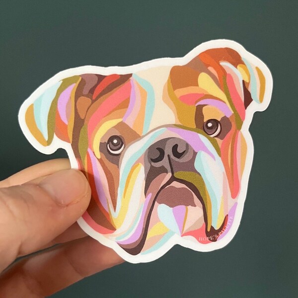 English Bulldog Laptop sticker, Colorful Bulldog Water Bottle Sticker, Bull Dog Vinyl Decal