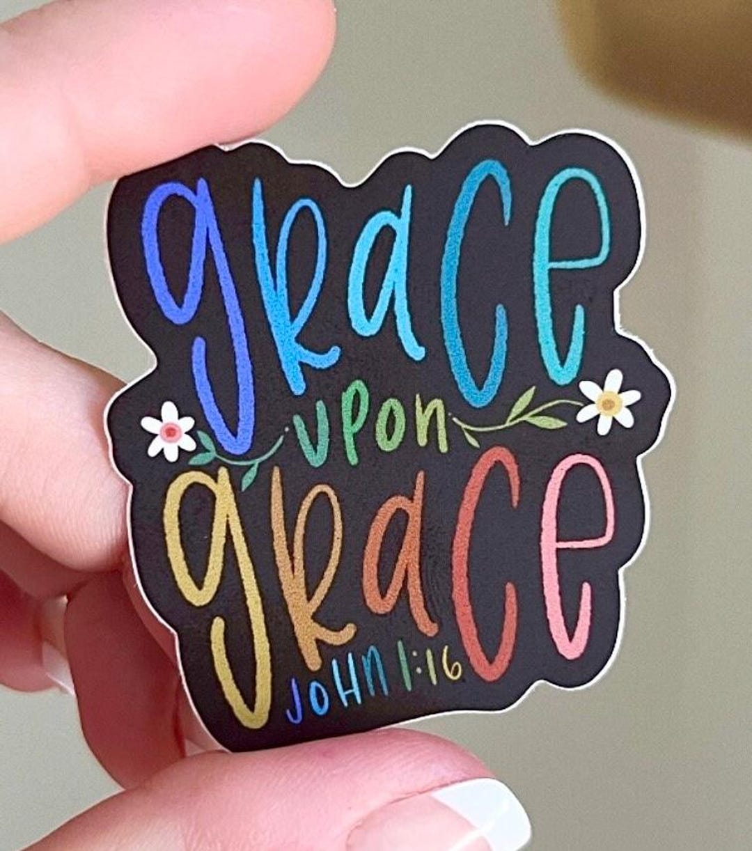 Grace Upon Grace Vinyl Sticker Rainbow Colored With Daisies Laptop ...
