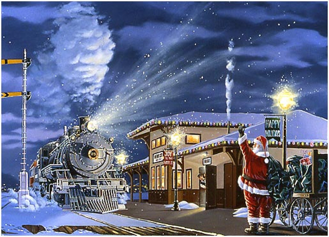 Christmas Steam Giclee Print Railway Art Celebrating the Etsy