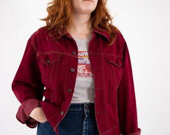 Maroon Denim Jacket - Etsy