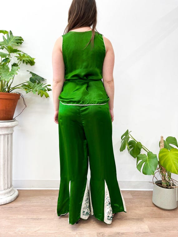 1930s Vintage Emerald Green Embroidered Beach Paj… - image 10