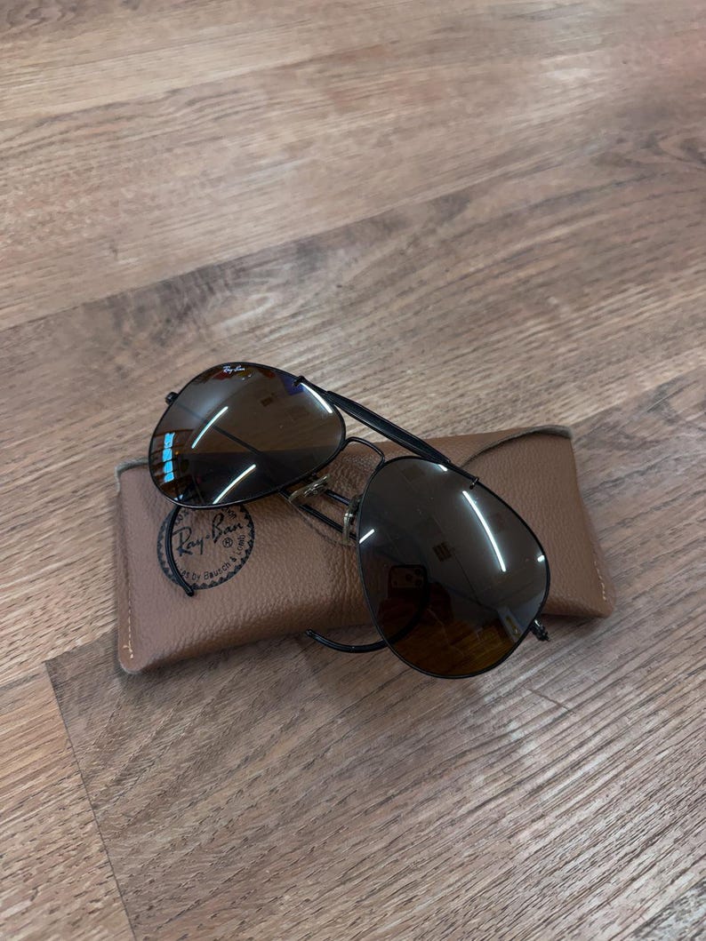 1990s Vintage Ray-Ban All Black Aviator Sunglasses Made in USA by Bauch & Lomb 1998