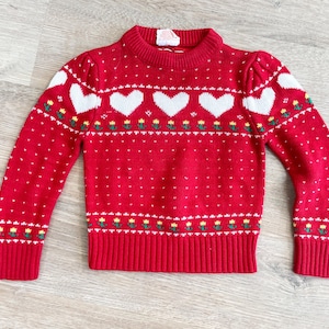 1980s Vintage Hearts and Flowers Toddler Kids Knit Sweater