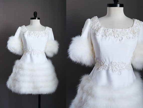 white feather mini dress