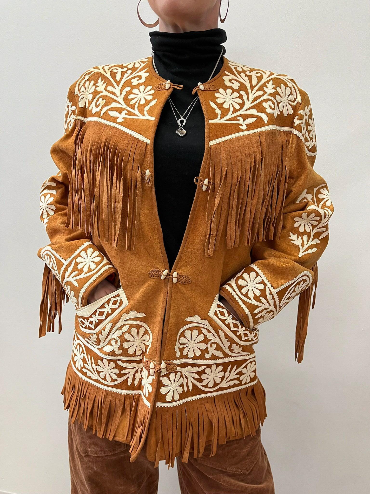 1940s - 1950s Vintage Mexican Tamaulipeca Cuera Embroidered Jacket 