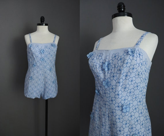 1960s Vintage Tina Leser by GaBar Blue 3D Florals