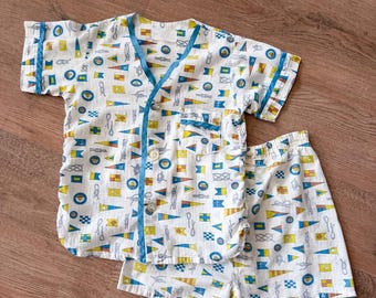1960s Vintage Sailing Flags Novelty Print Kids Pajama Set