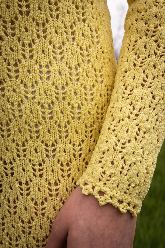 1970s Vintage Yellow Crochet Scoop Neck Long Slee… - image 6