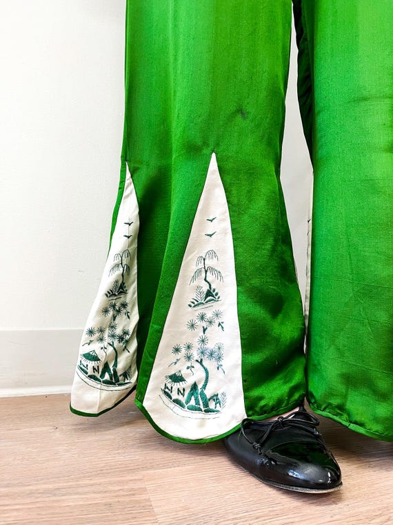 1930s Vintage Emerald Green Embroidered Beach Paj… - image 7