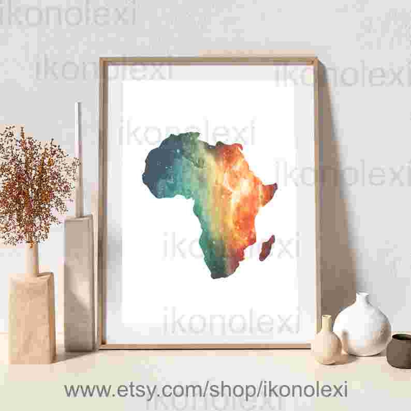 Map of Africa Wall Art Poster Watercolor Galaxy Download Etsy