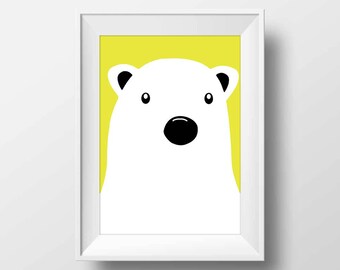 polar bear art, bear printable, polar bear nursery art, wall prints, kids room decor, polar bear print, polar bear poster, arctic bear