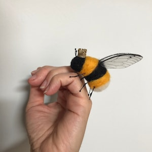 Ooak needle felted bumble bee with gold fabric handmade crown