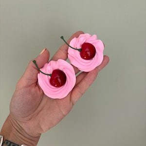 PINK whipped cream cherry magnets
