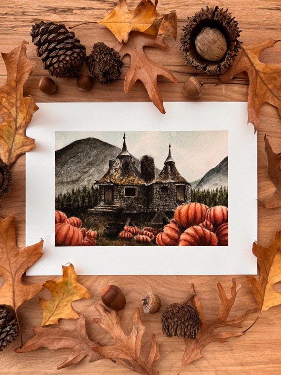 Hagrid's Hut Watercolor Print: Pumpkin Patch Fine Art (4x6, 5x7)