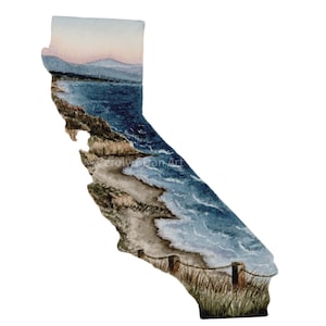 California state watercolor print, state print, San Diego, cliff side, watercolor print, California print, fine art print, 5x7, 8x10.