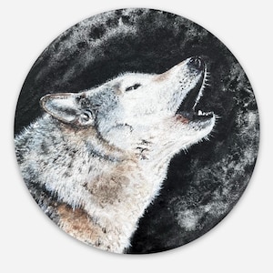 Howling Wolf magnet, watercolor, refrigerator magnet, 3 inches.