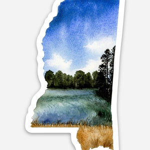 Mississippi sticker, watercolor waterproof sticker, 1.81 x 3 inches.