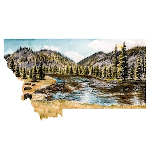 Montana state watercolor print, state print, watercolor print, Montana print, fine art print, 5x7, 8x10.