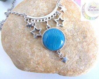Handmade natural stone star blue agate necklace