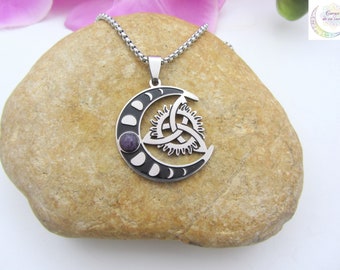 Moon, amethyst, Celtic knot necklace