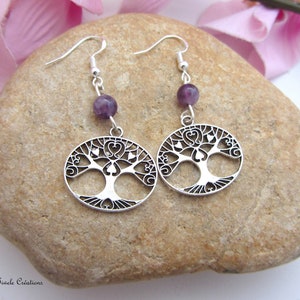 Amethyst tree of life earrings, sterling silver 925