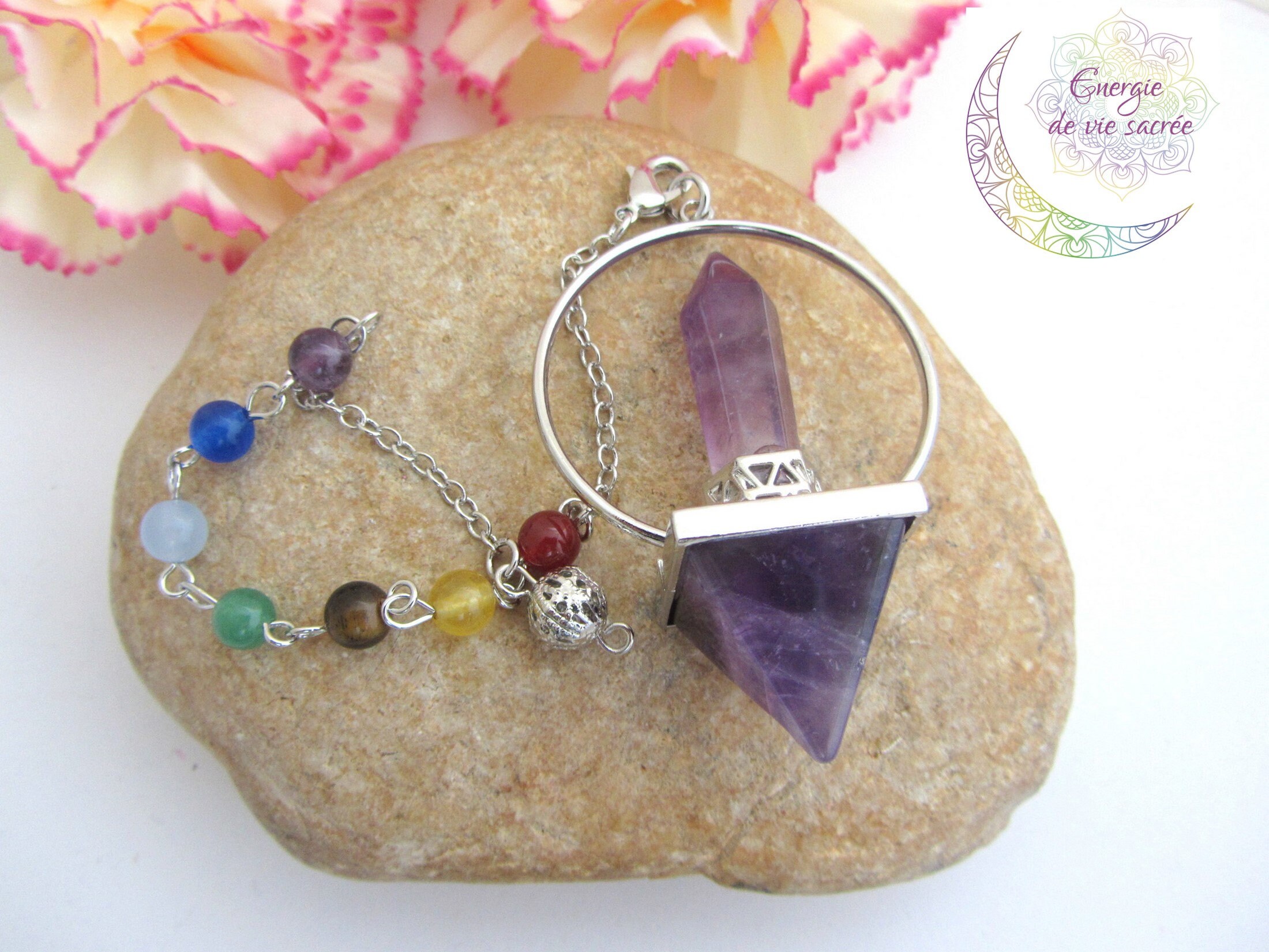 Pendule Améthyste, Guérison Protection, Intuition Méditation, Pierre, Cadeau Homme, Femme, Fait Main