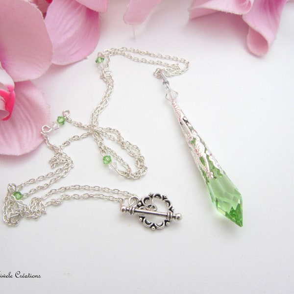 Collier crystal prisme vert, pendule